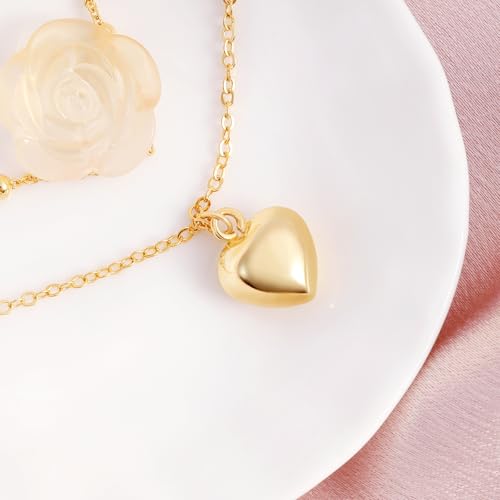 Gold Heart Layered Necklaces for Women - Sterling Silver Adjustable Heart Pendant Necklace Stacked Bead Double Chain Charm Necklace Fashion Gifts for Christmas Birthday for Teen Girls Girlfriend Wife4