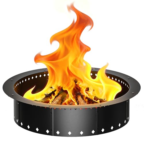 FANHAO Outdoor Feuerschalenring, 91cm Außen-76cm Innen-Feuerring, rauchfreie feuerschale, robuste Metallauskleidung aus Stahl, DIY-Lagerfeuerring für Verwendung, Camping, Terrasse, Garten