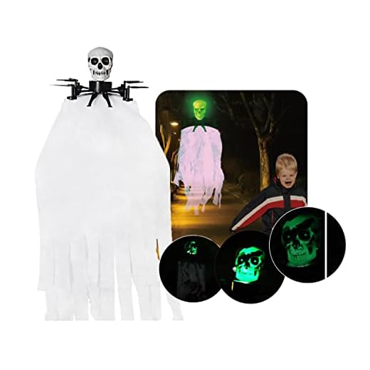Party Club of America Skull Shape Quadcopter for Halloween Flying Skull RC Drone 2.0 Ghost Drone Night Flight Remote Control 15-minute Headless Mode Rapid braking One Key Return Lighting Halloween Pranks