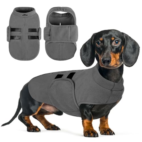 Queenmore Jersey para Perro, Chaqueta Polar para Perro, Jersey para Salchicha- Caliente Ajustable Ojal Correa, para Bulldog Francés, Teckel, Pitbull, Perros Pequeños, Gris, S