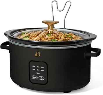 4-Quart Slow Cooker with Touch-Activated Display by Drew ~ Barrymore, Programmable Digital Controls, Removable Ceramic Pot, Keep Warm Setting, Modern Sleek Design (Black Sesame)