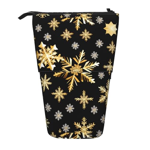 Astuccio con stampa aliena in piedi per cancelleria da ufficio astuccio retrattile per matite Fiocchi di neve di Natale doro Taglia unica da lavoro verde