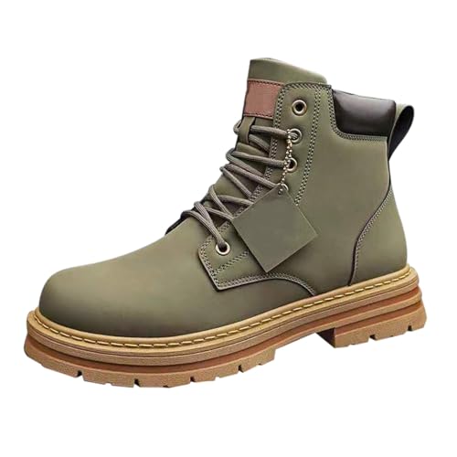 Botas de trabajo de cuero para hombre del Reino Unido, botas de combate con cordones, botas de tobillo sin cordones, botas de motociclista, antideslizantes, para exteriores, zapatos de motocicleta