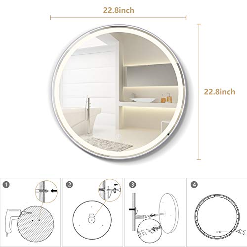 Owolf badkamerspiegel met ledverlichting, 60 cm, make-upspiegel met verlichte wandmontage, 25 W, 4000 K, 400 lm, geschikt voor koud wit licht, gebruik in badkamer, slaapkamer, enz. - Image 7