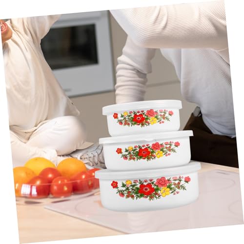 Yardwe Bowl esmaltado con tapa estilo vintage miniatura 5