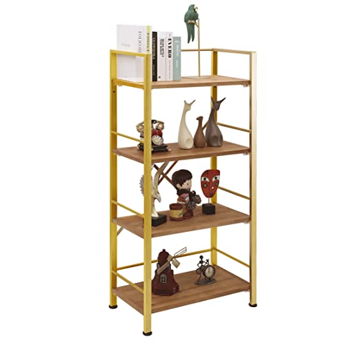 Crofy 4 Tier Gold Bookshelf, Real Wood Bookshelf Simply Assembled In 10 Minutes, Metal Book Shelf For Storage, Bookcase For Office Organization And Storage, 12.6 D X 23.62 W X 50.39 H Inches #TOP13