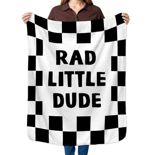 Image of HIWX Black and White Checkered Kids Blanket, Checkered Nursery Blankets, Trendy Retro Preppy Rad Little Dude Throw Blanket for Kids Boys Room Bedroom Dorm Home Office Couch Bed Decor, 40x30 Inches