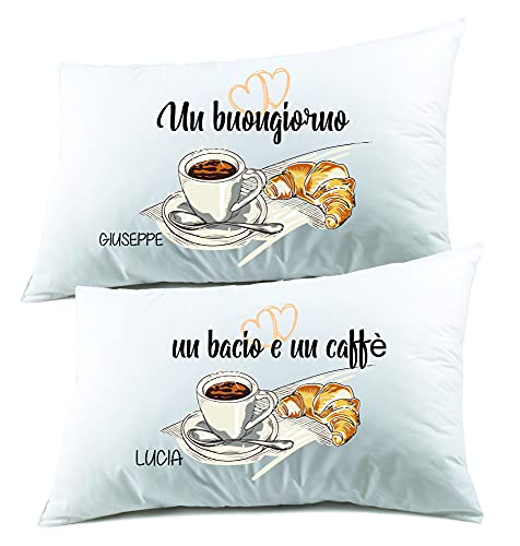 Colorfamily Coppia di federe PERSONALIZZABILI matrimoniali un buongiorno un bacio e un caffè