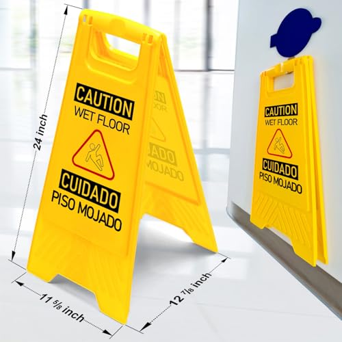 OranLite 12 Pack Caution Wet Floor Sign, A-Shaped Foldable Sturdy Bilingual Double Sided Safety Warning Signs for Commercial Use, Kitchen, Pool, Workplace, Hotel, Indoor & Outdoor