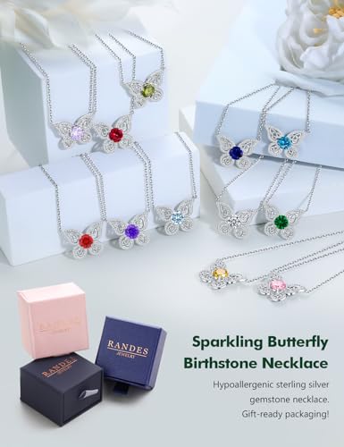 Butterfly Necklace Celtic Irish Jewelry 925 Sterling Silver Birthstone Necklaces for Women Sapphire/Ruby/Emerald Gemstone Cute Butterfly Pendant Necklace4