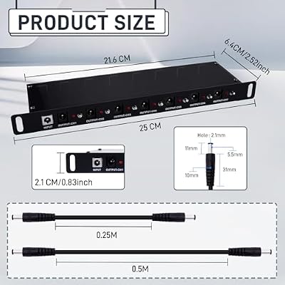 GeeekPi DC PDU Lite 7-CH 0.5U Rack-Mount Power Distribution Unit for DeskPi Rackmate T1/T0/T2/T0 Plus/T1 Plus/TL1/10 Inch Server Cabinet, 7 Outlets, w/3PCS 25cm DC5521 Cables