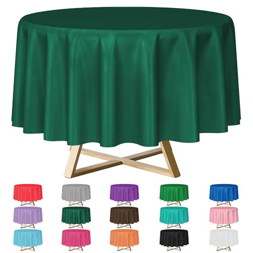 YSYJ 12 Pack Dark Green 84 Inch Disposable Plastic Tablecloths Round Table Cloth Plastic Table Cover for Parties