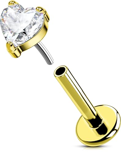 [OUFER] Lip Labret Piercing Jewelry Threadless 16G Gold 316L Stainless Steel Push in Helix Tragus Conch Bar Stud Earring