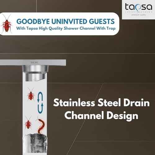Image of Tapsa Wave Floor Drain Channel Chrome| 304 Stainless Steel | Invisible Shower Drain Channel | 16 x 4 Inches | Waste Water Floor Drain Channel | Drainer Channel | Anti Cockroach Trap | Silver