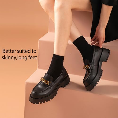 Image of BEAU TODAY Chunky Loafers for Women,Womens Platform Loafer Shoes,Chunky Heel Lug Sole Slip-on Metal Chain Shoes,Comfort Round Toe Business Work Office Shoes