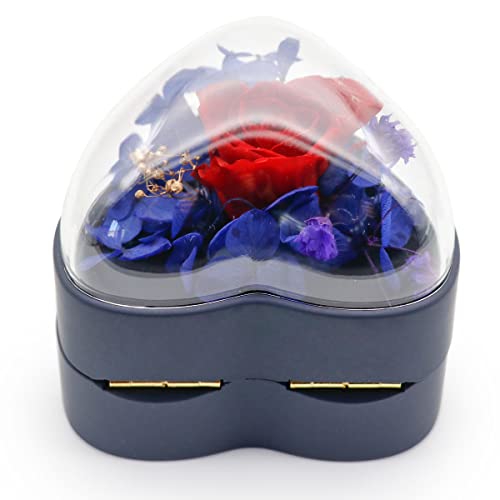 Preserved Flower Rose Pendant Box, Heart Shape Velvet Jewelry Box For Valentine's Day Mother's Day Wedding Anniversary Birthday Gift, Dark Blue #TOP6