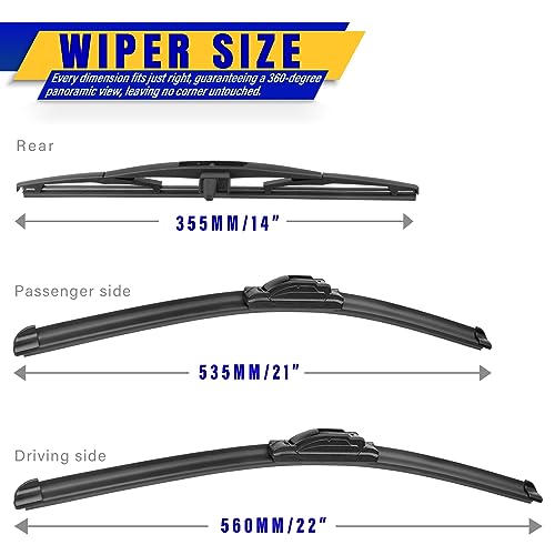 3 wipers Replacement for 2009-2015 Honda pilot, Windshield Wiper Blades Original Equipment Replacement - 22\"/21\"/14\" (Set of 3) U/J HOOK