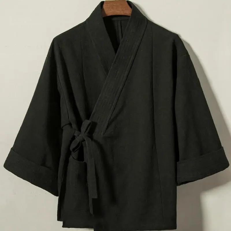 Men Shirt Cardigan Jacket Traditional Japanese Loose Kimono Robe