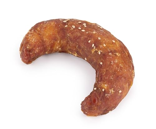 HAPPET Hundegröße - Croissant mit Ente 12 cm - 1 Stück - natürlicher Zahnbeißring aus Entenfleisch und Rindleder, gesunder Snack zur Unterstützung der Zahnhygiene