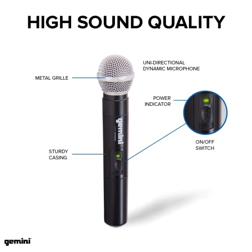 Gemini Sound Uhf-02M Professional Audio Dj Equipment Superior Single Channel Dual 2 Wireless Handheld Microphones Receiver System With 150Ft Operating Range (Frequency - S12 517.6+521.5) #TOP3