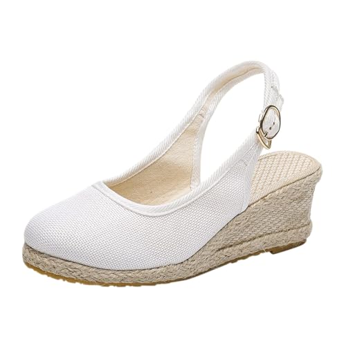 Women's Closed Toe Elastic Ankle Strap Espadrilles Low Wedge Sandals with Buckle Ankle Strap Slingback Casual Dressy Summer Platform Shoes Supportive Non-Slip Comfortable Flip Flops