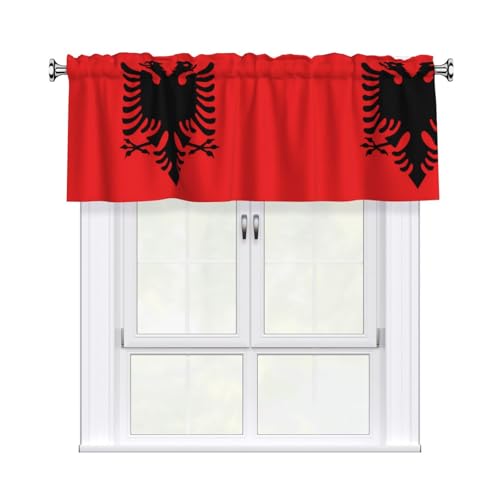 YYHWHJDE Rideaux à étage imprimés drapeau albanais 137 x 45 cm – Habillage de fenêtre en polyester peau de pêche pour cuisine, salle de bain et buanderie