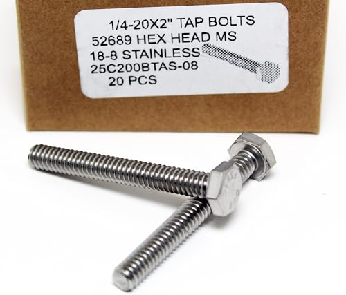 Image of 1 /4-20 x 2 inch inch Hex Head Screw Bolt, Fully Threaded, Stainless Steel 18-8 (20 Pack) HHMS by Fasteners DP