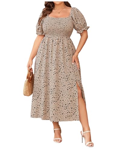 Image of Verdusa Women's Plus Size Boho Floral Long Dress Square Neck Shirred Flowy Wedding Guest Dresses