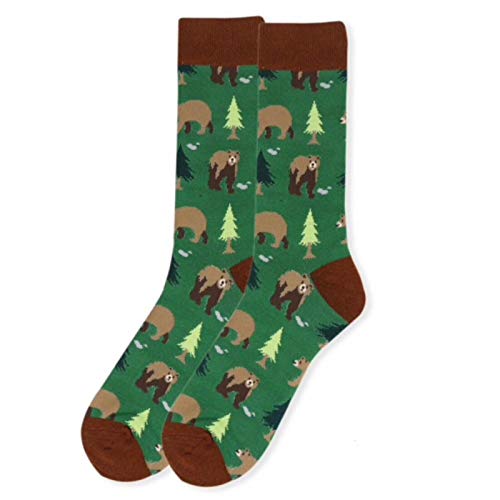 Men's Hipster Brown Bear & Trees Animal Wildlife Novelty Crew Dress & Trouser Socks