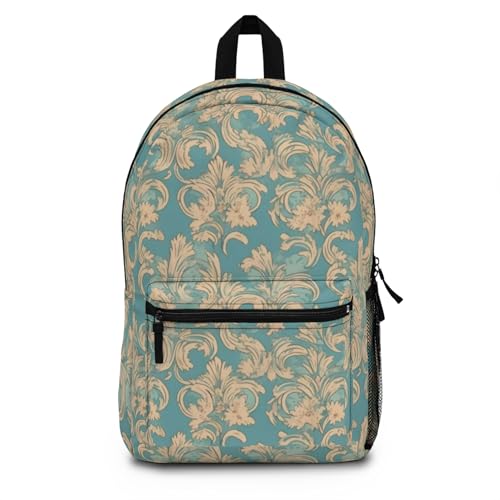 Backpack Vintage Baroque Floral Pattern Turquoise and Beige Design