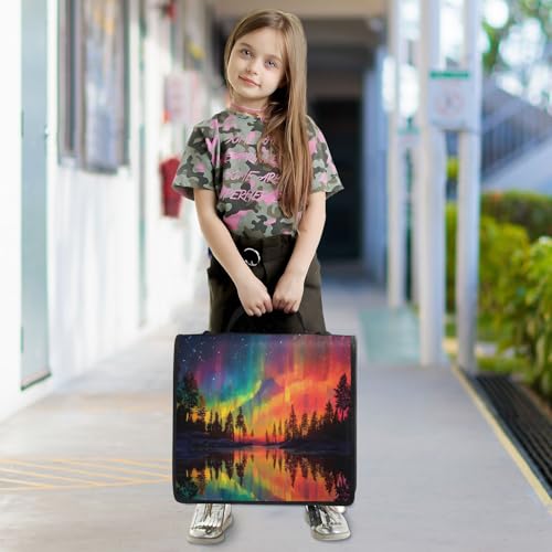 Image of 3 Ring Zipper Binder with Shoulder Strap Aurora Borealis Rainbow Tree 1.5 inch Binders Keeper Large Capacity Multi Pockets for School Office Supplies