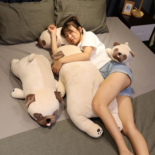 Image of Tickles Cute Pug Dog Soft Stuffed Plush Animal Toy for Kids Birthday Gift (Color: Brown; Size: 60 cm)