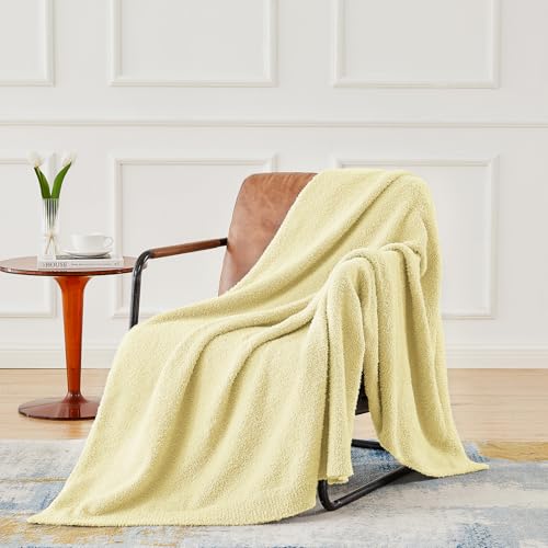 Image of CYMULA Knit Throw Blanket for Couch Yellow - Super Soft Lightweight Plush Fuzzy Fluffy Cozy Blankets and Throws for Sofa Bed, 60 x 80 inches