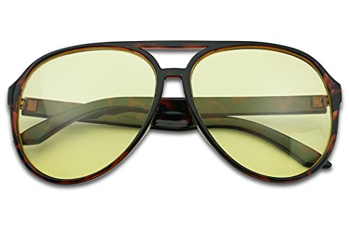 Sunglass Stop - Oversized Round 80's Vintage Blue Blocking Aviator Sunglasses (Tortoise, Yellow)