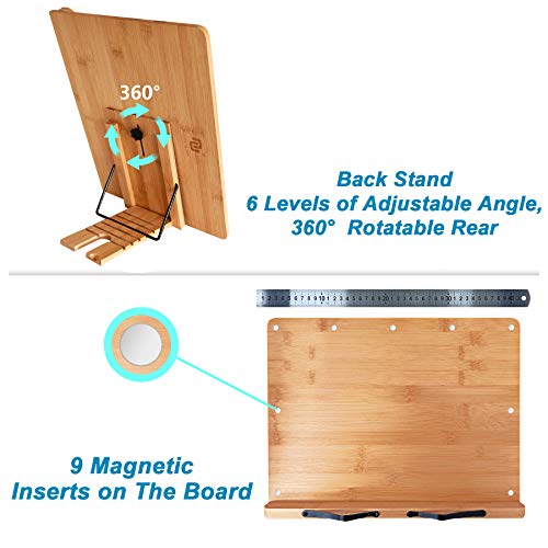 X-Large 16\" x 12\" A3 Natural Bamboo Laptop/Book/Music Stand Tray w Magnet Inserts, Stainless Steel Ruler & 6-Level 360° Rear Rack 1/4\" Screw Hole Foldable Desk Art Easel NUStand (Tripod Not Included)