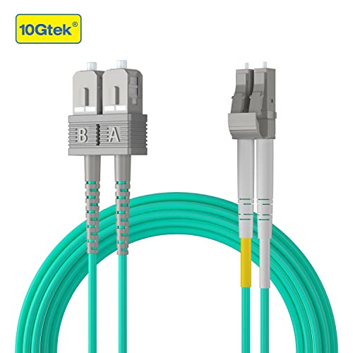Image of 10Gtek Fiber Patch Cable - LC to SC OM3 10Gb /Gigabit Multi-Mode Jumper Duplex 50 /125μm LSZH Fiber Optic Cord, Aqua, 0.2-Meter(0.7ft)