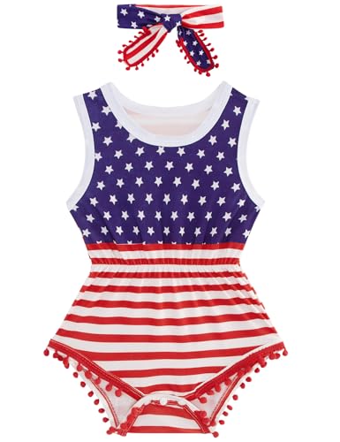 Image of UNICOMIDEA Baby Girls Outfit Newborn Romper Jumpsuits Sleeveless One-Piece Clothes 0-24 Months Bodysuit with Headband