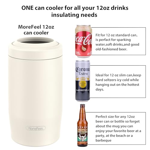 Image of Morefeel 4-in-1 Insulated Can Cooler for 12 oz Cans & Bottles | 304 Stainless Steel Can Holder Fits 12 Oz Slim Cans, Standard Cans, Beer Bottles & Works as A Open Cup; Dishwasher Safe
