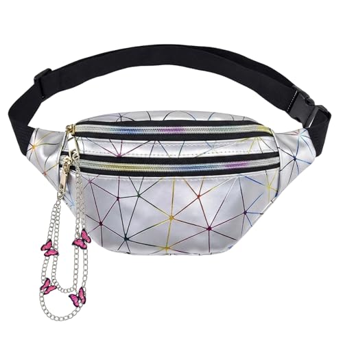 Xgvzs Riñonera para mujer, 2 unidades, para mujer, niños, años 90, accesorios, festivales, ropa para mujer, para exteriores, viajes, senderismo, viajes, vacaciones, fiestas, festivales, plata, atuendo
