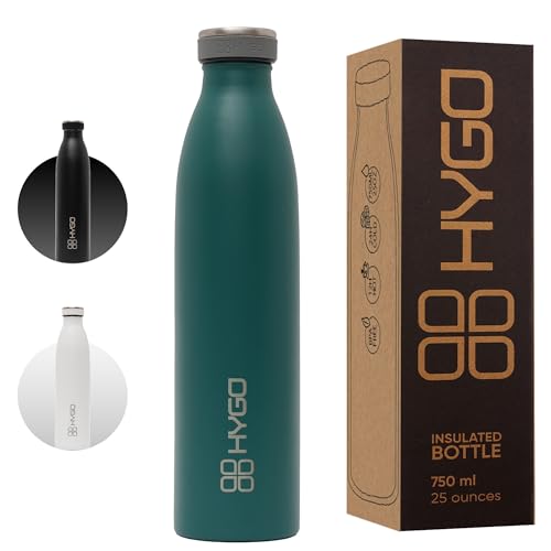 HYGO Insulated Water Bottle Stainless Steel 750ml, Turquoise Blue, Double-wall thermos bottle, Hydro Flask for hot and cold water, leak-proof Gym Bottle, BPA free