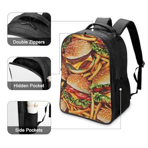 Hamburger and French Fries Funny 16 Inch Backpack for Men Women Casual Daypack with 2 Compartment for Travel Work4