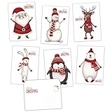 ArtUp.de 18 fröhliche Weihnachtskarten mit Umschlag Set - sechs lustige Motive mit jeweils drei Postkarten DIN A6 - Rückseite mit viel Platz für Ihre Weihnachtsgrüße