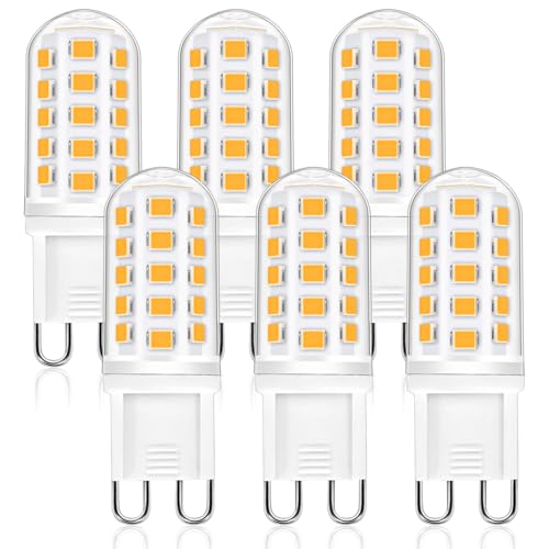 TaFiCo Bombillas LED G9, 4W Equivalente Halógena 40W, G9 LED 400 Lumens Blanco Cálido 2700k 360° Ángulo de Haz, Sin Parpadeo, No Regulable, 6 Piezas