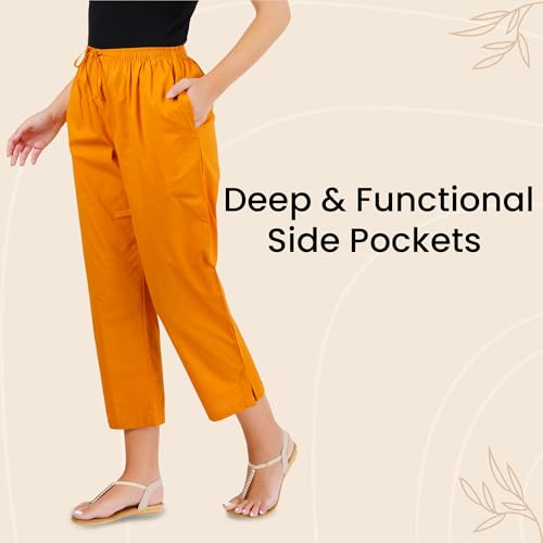 Image of Happy Bunny Parallel Pants for Women 100% Cotton Ankle Length Trousers Regular Fit with Elastic Drawstring Stylish & Pockets Casual Formal Wear for Office & Home