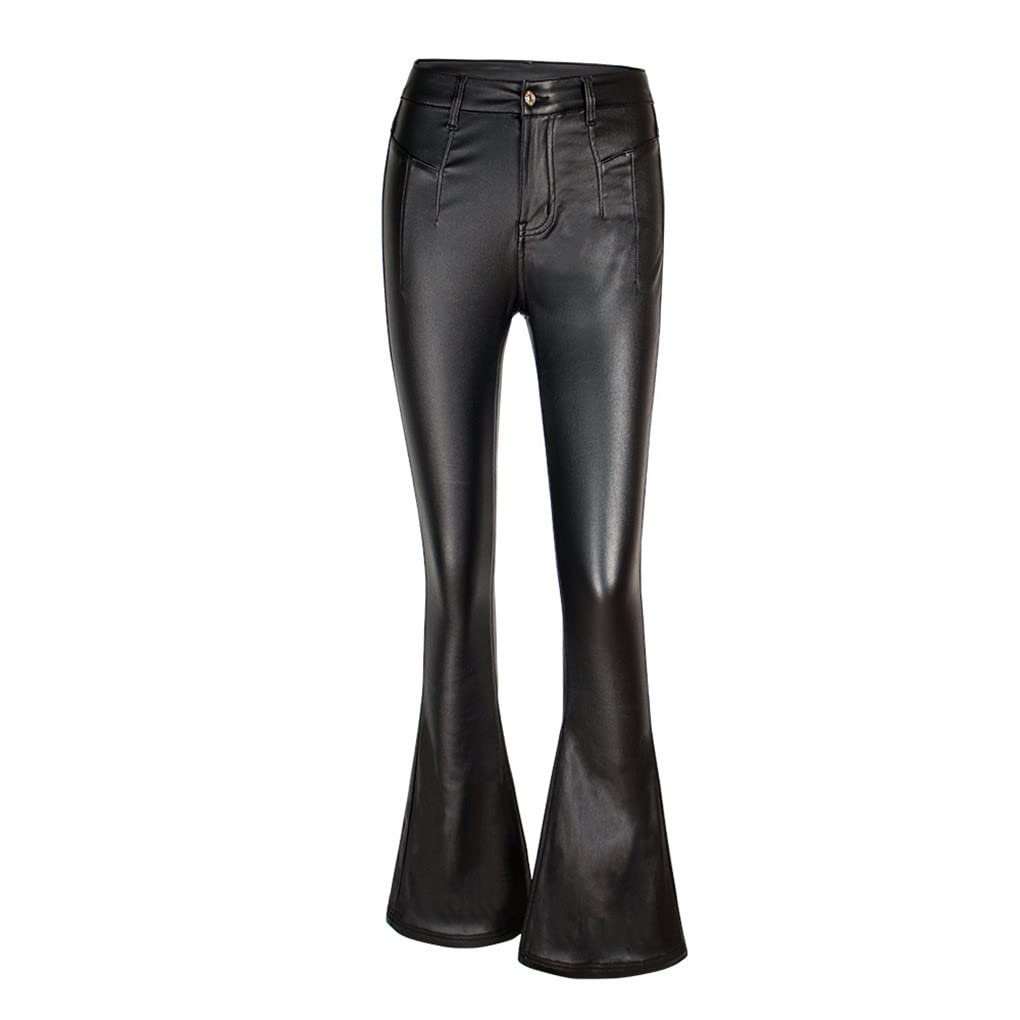 Dninmim Pantaloni svasati sexy skinny neri da donna Autunno Inverno Slim Pu Leather Pants