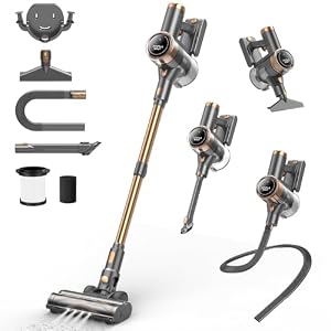 NuYupo Cordless Vacuum Cleaner, 10-in-1 Lightweight Stick Vacuum with 45mins Runtime, Powerful Suction, LED Touch Screen, Rechargeable Vacuum Cleaners for Home Hardwood Floor Carpet Pet Hair (Gold)
