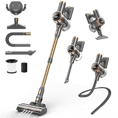 NuYupo Cordless Vacuum Cleaner, 10-in-1 Lightweight Stick Vacuum with 45mins Runtime, Powerful Suction, LED Touch Screen, Rechargeable Vacuum Cleaners for Home Hardwood Floor Carpet Pet Hair (Gold)