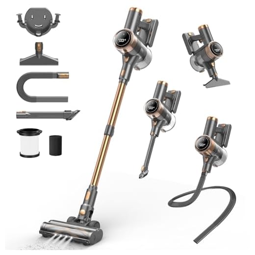 NuYupo Cordless Vacuum Cleaner, 10-in-1 Lightweight Stick Vacuum with 45mins Runtime, Powerful Suction, LED Touch Screen, Rechargeable Vacuum Cleaners for Home Hardwood Floor Carpet Pet Hair (Gold)