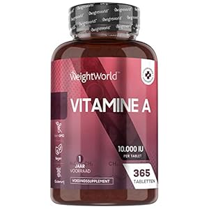 Vitamine A – 10.000 IE (3000 mcg retinylacetaat) – 365 tabletten voor 1 jaar – Vegan, GGO-vrij supplement geproduceerd…