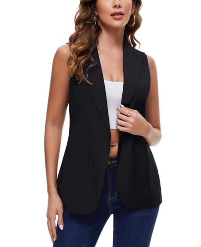 MINTLIMIT Women's Sleeveless Blazer Vest Summer Casual Open Front Lapel Collar Work Office Button Suit Vests with Pockets